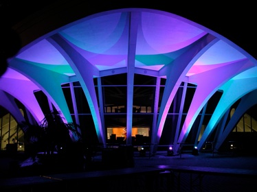 Colorfully lit architectural/canopy structure